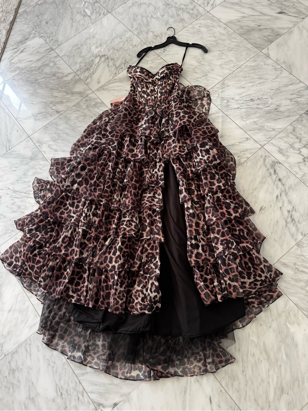 Leopard Print Ruffled Girls' Dress - Brown & Black